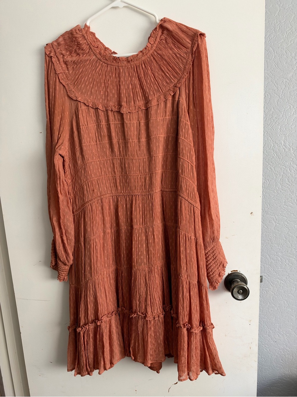 Anthropologie Rust-Tone Tiered Long Sleeve Dress